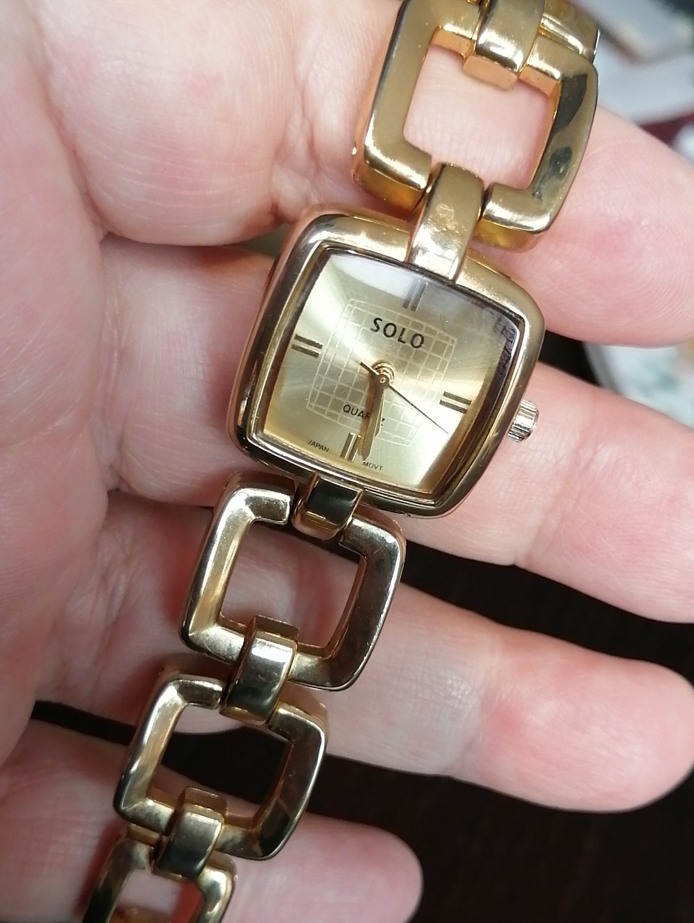 Solo Gold Plated Linked Square Dial Bracelet Vintage Watch